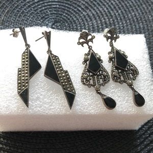 Marcasite & onyx earrings- 2 pairs- exc. condition